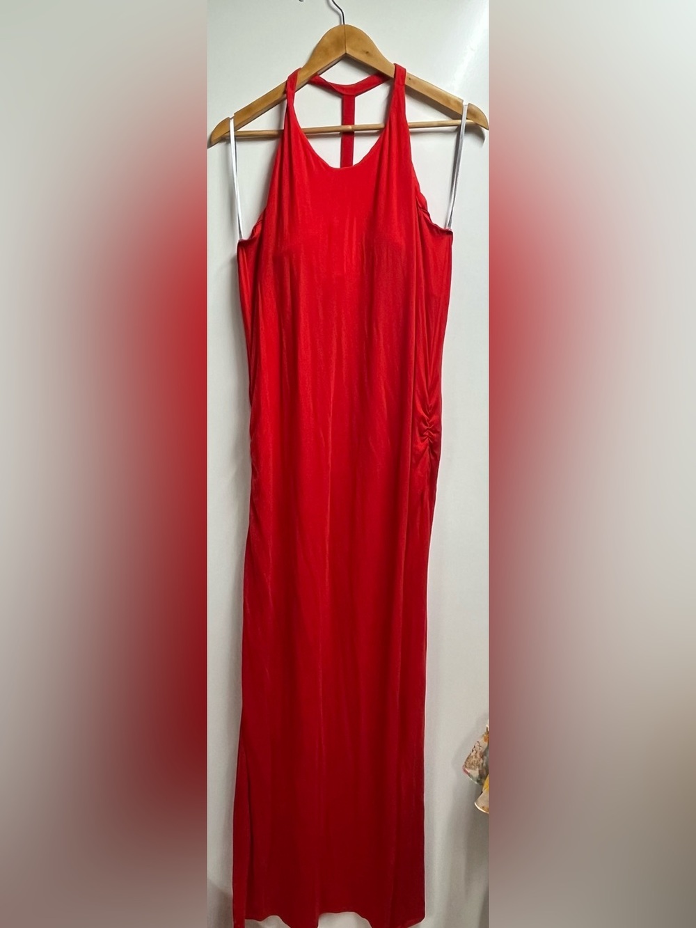 Athleta Serenity Red Maxi Dress size XL women’s silk lycoell blend - Picture 3 of 6